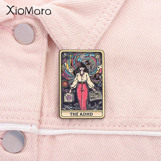 The ADHD Tarot Cards Enamel Pin Autism Mental Health Metal Brooch Lapel Backpack Badge Jewelry Accessories Gift For Friends