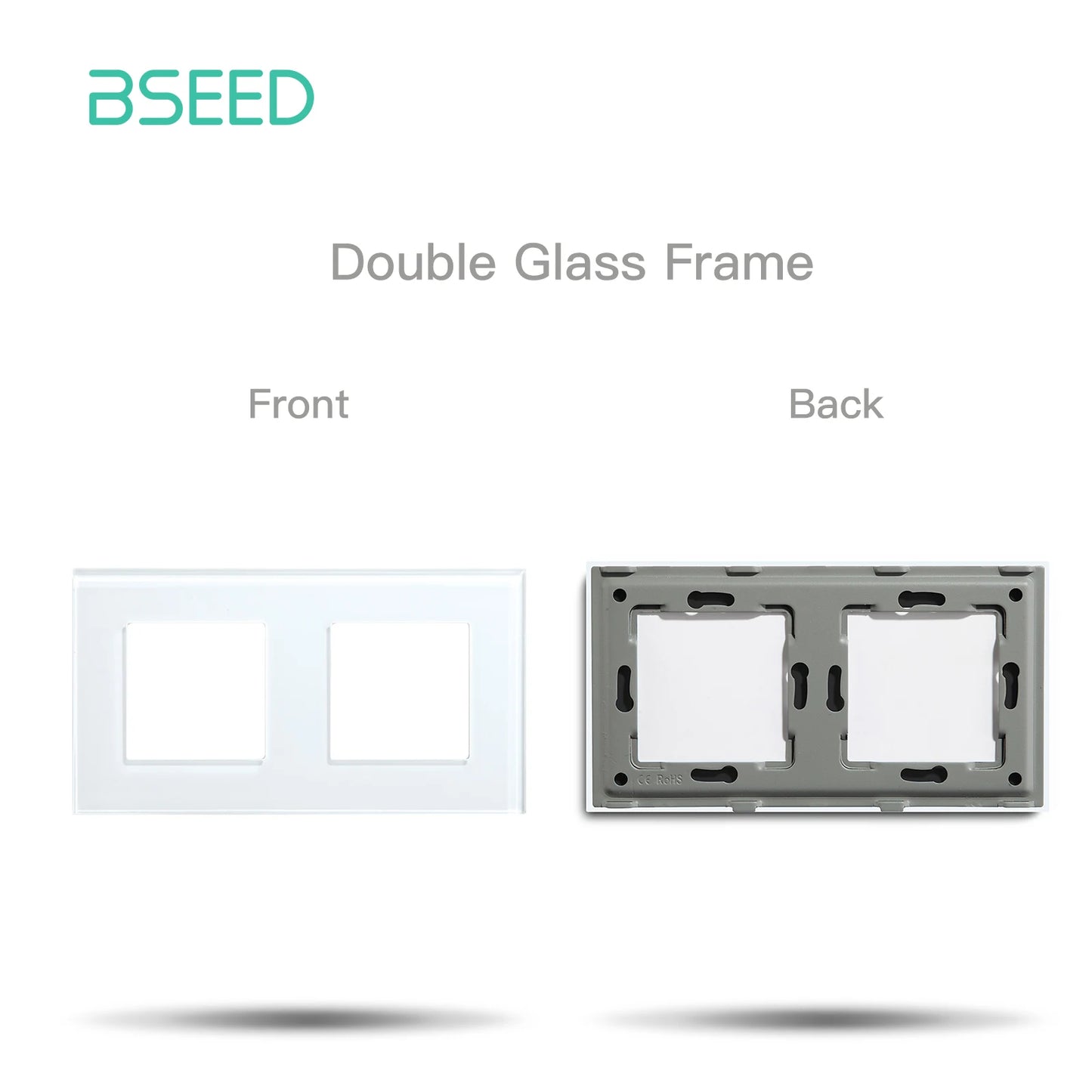 BSEED Only Glass Frame Panel Single Double Frames Wall Socket Triple Four Frames DIY Part with Metal Frames White Black Golden