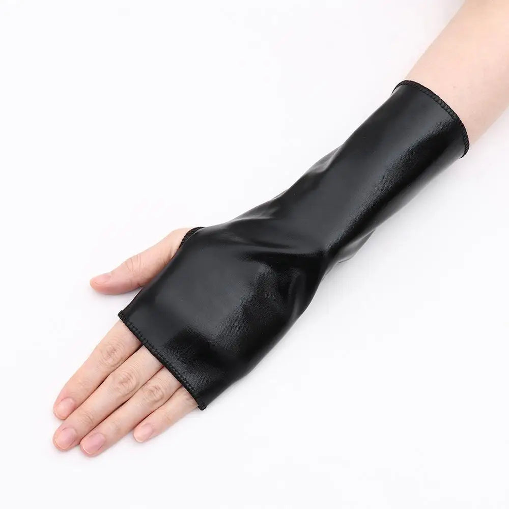 Men Women Hip-Hop Dance PU Mittens Black Gloves Halloween Leather Gloves Dress Up