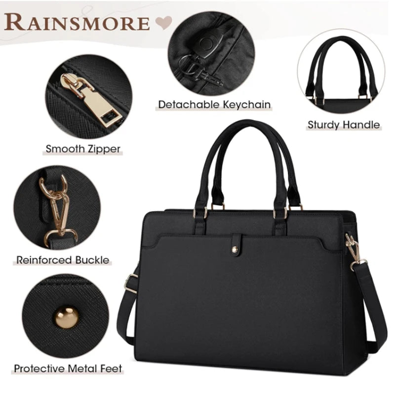 Large Capacity Laptop Bag for Women 15.6 Inch Laptop Tote Bag Leather Work Bag Waterproof Briefcase Business Office Computer Bag