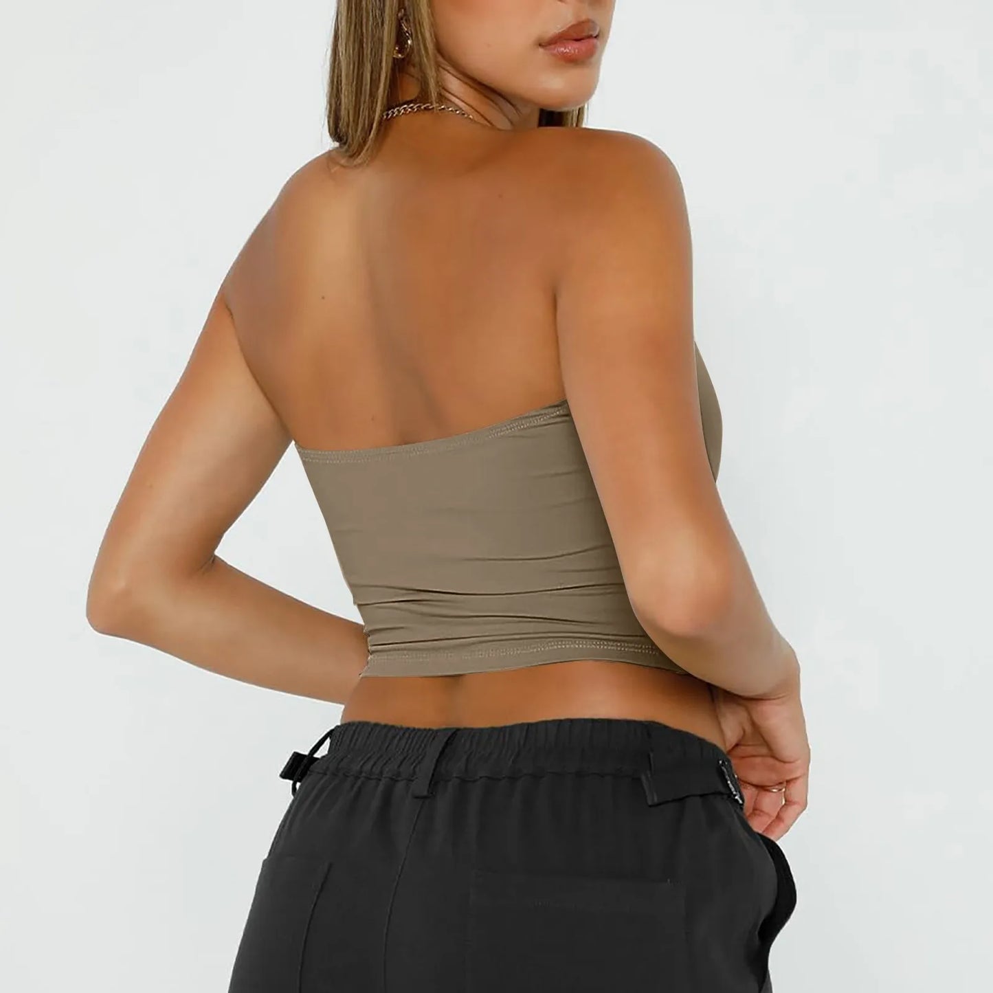 Women's Sexy Fashiopn Tube Tops Strapless Crop Tops Basic Backless Sleeveless Bandeau Cute Summer Outfits Sexy Solid Tops