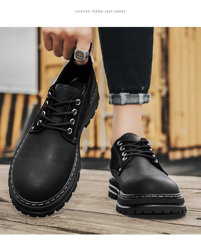 Fashion Men's Leather Shoes England Style Formal Shoes for Man Non Slip Ankle Boots Outdoor Waterproof Casual Tim Work Land Shoe