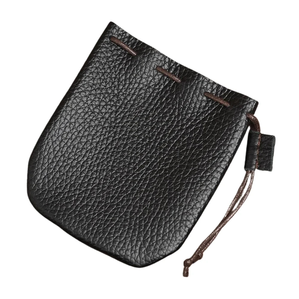 Genuine Leather Coin Purse Men Women Vintage Small Coin Wallet Hard Leather Money Pocket Drawstring Storage Bag
