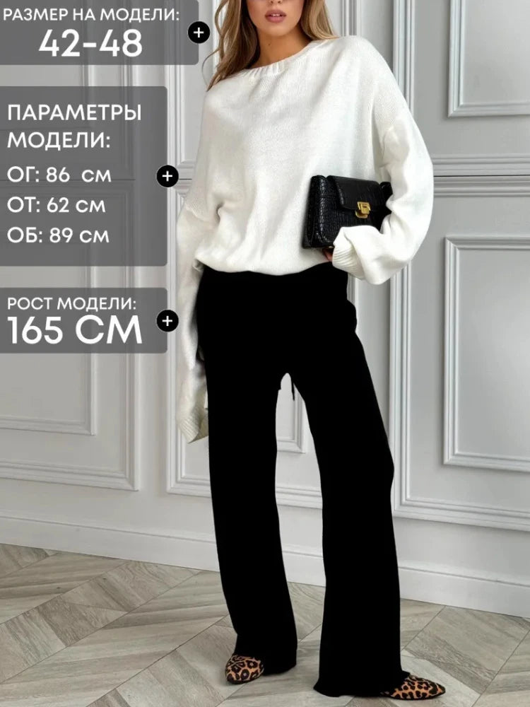 Black Knitted Pants Fashion Comfort Thick Warm Cashmere Women's Pants 2025 Autumn and Winter New Wide Leg Pants for Women