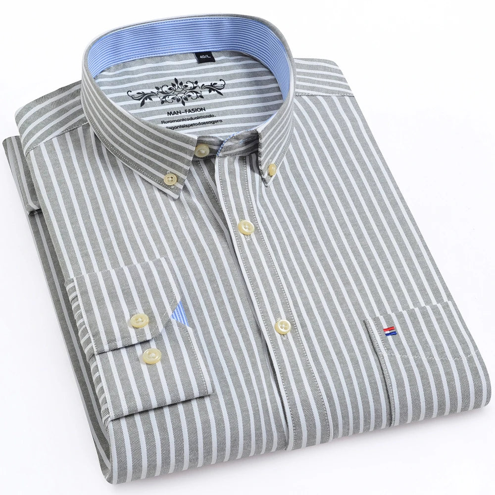 Men's Long Sleeve Oxford Button-Down Shirt with Left Chest Pocket Comfortable Autumn Winter Regular Fit Casual Versatile Fashion