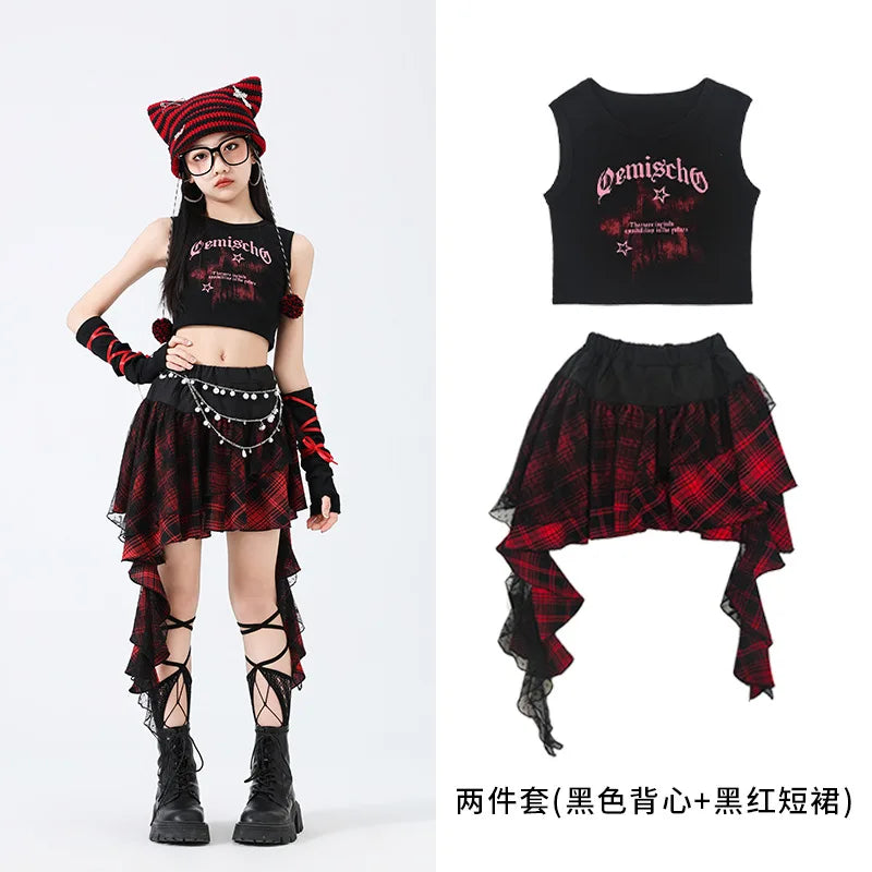 Hip Hop Sweet Girls Crop Top Street Dance Sweat Pants Jazz Girl Group Clothes Sets Kids K-pop Costumes Children Teens Streetwear