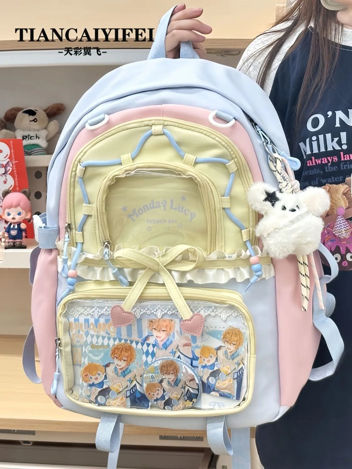 School Bag Ita Bag Young Girl School Backpacks Girl Ins Sweet Japanese Backpack Y2K Transparent Display Bag Large Backpack