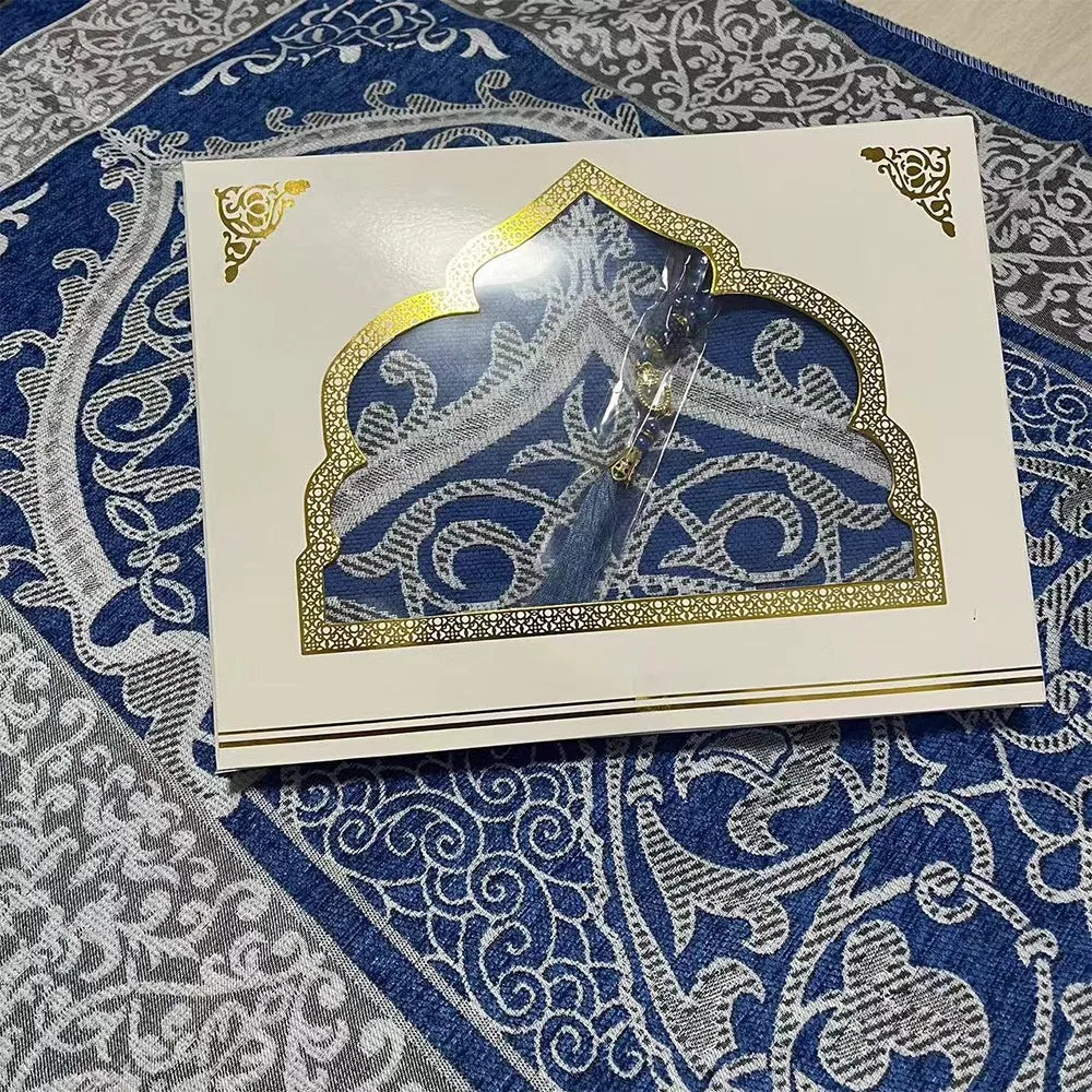 Islamic Gifts 70x110cm Muslim Prayer Rug Non-slip Foldable Prayer Mat Set Rectangle with Prayer Beads Janamaz Sajadah Travel