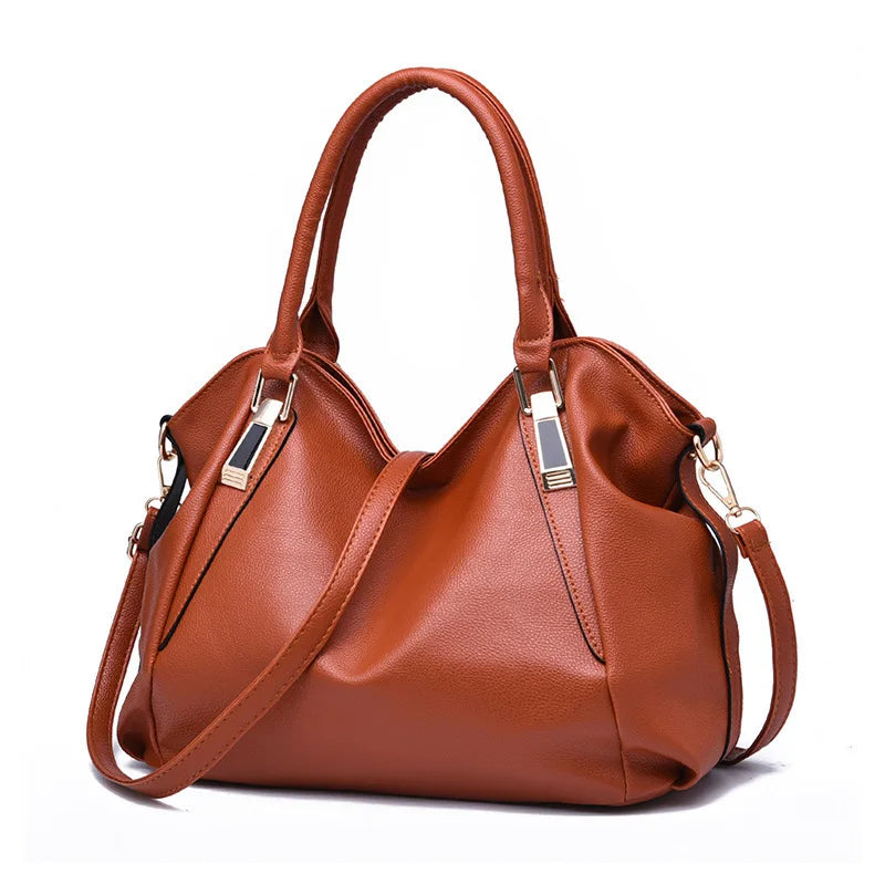 Ladies' leather bag, soft leather, mother's bag, simple middle-aged women's bag, large capacity handbag, crossbody bucket bag