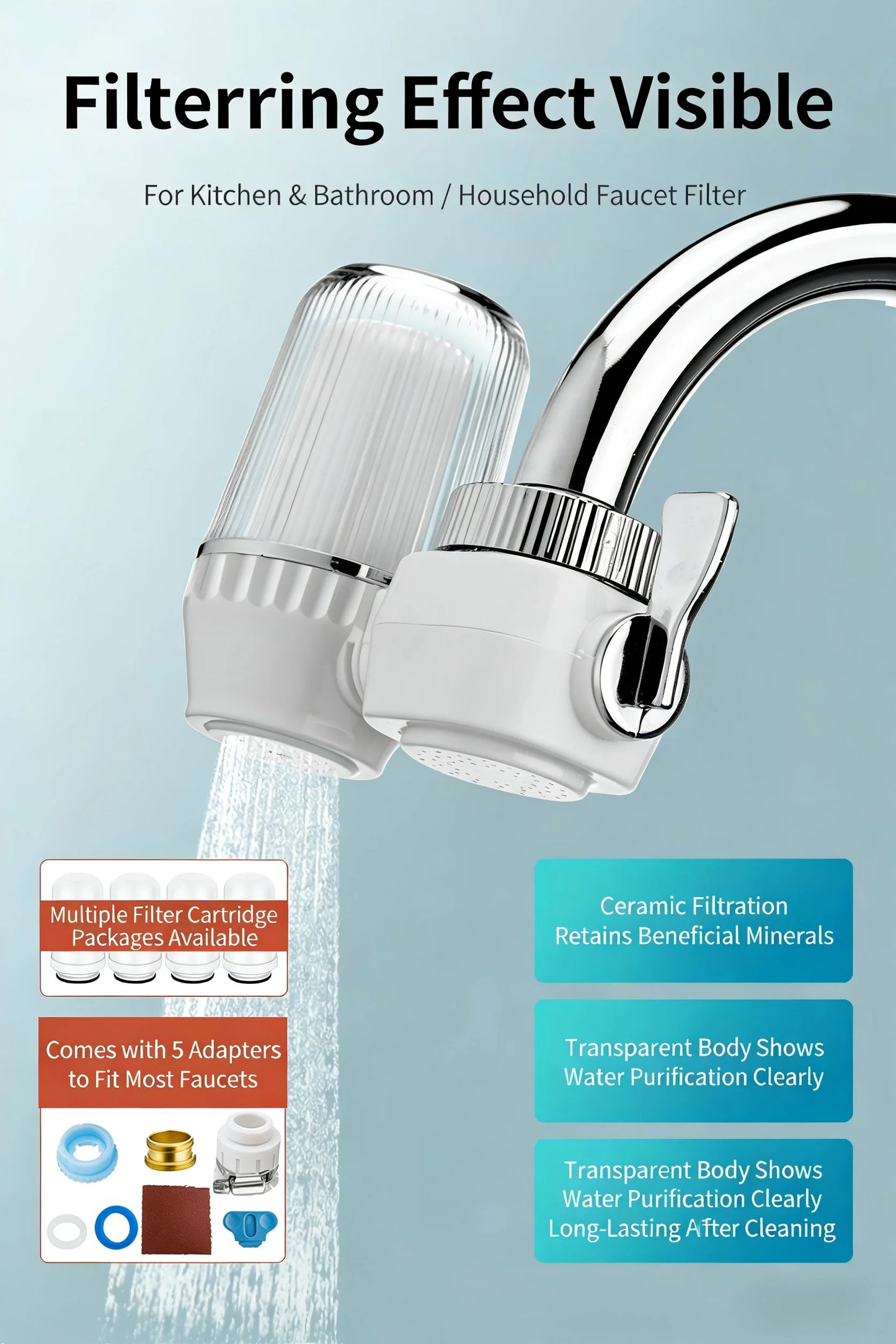 Faucet Tap Water Filter Purifier Removable Washable Filter Small Physical Filtering For Home Kictchen