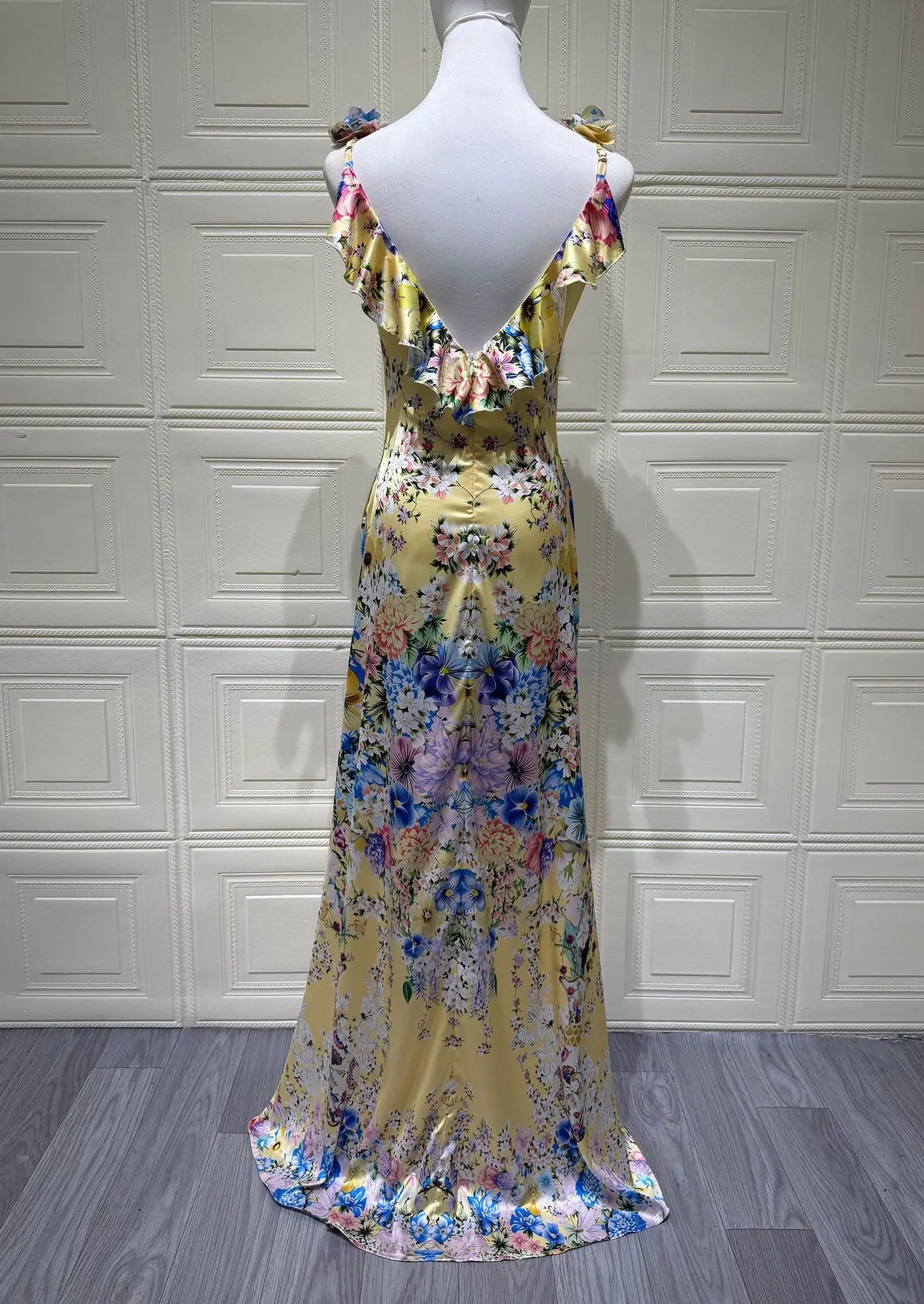 100% Silk Floral Print Sleeveless Sling Maxi Dress for Women Elegant Deep V Neck Backless Sexy Club Party Long Dress