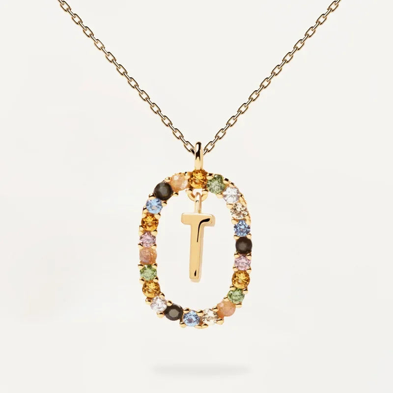925 Sterling Silver Gold Letters A - Z Initial M S C K Alphabet Pendente Long Chain Necklace Say My Name Fine Jewelry