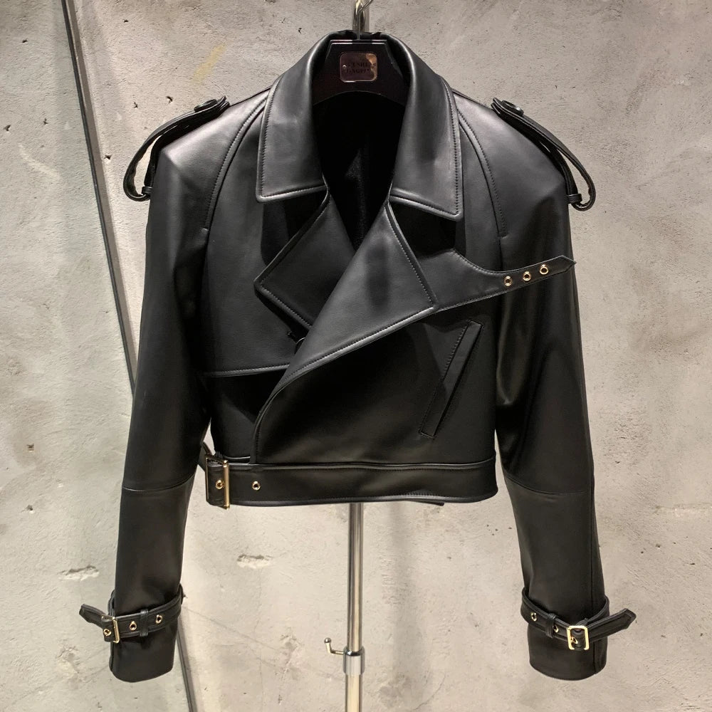 Suede Leather Jackets Women Winter Genuine Sheep Leather Coat Broad Shoulder and Paddad 23012