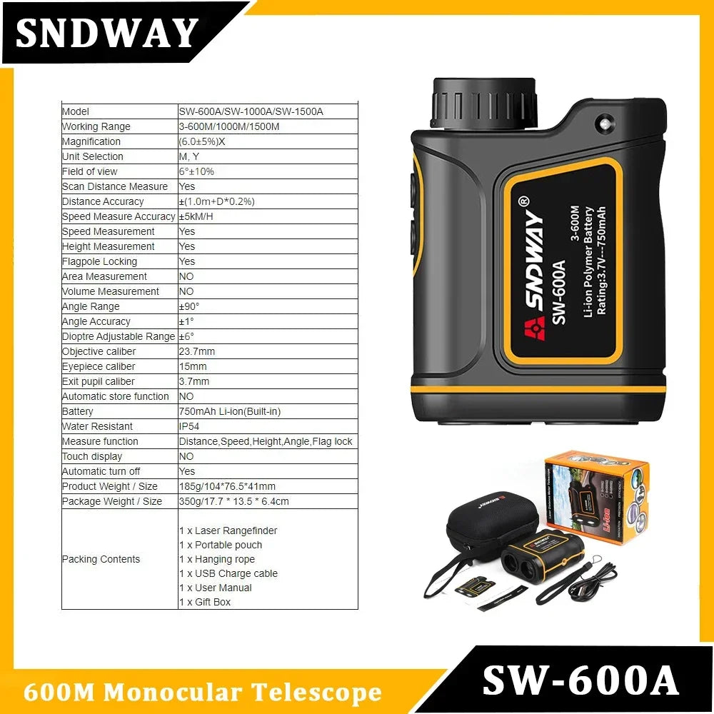 SNDWAY Golf Laser Distance Meter Rangefinder for Hunting 1000M 1500M 2000M Laser Telemeter Golf Camera Outdoor Telescope