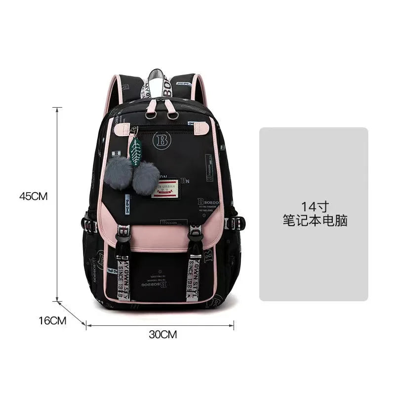 Large School Bags for Teenage Girls Canvas Schoolbag Student Book Bag Fashion Black Pink Teen School Backpack