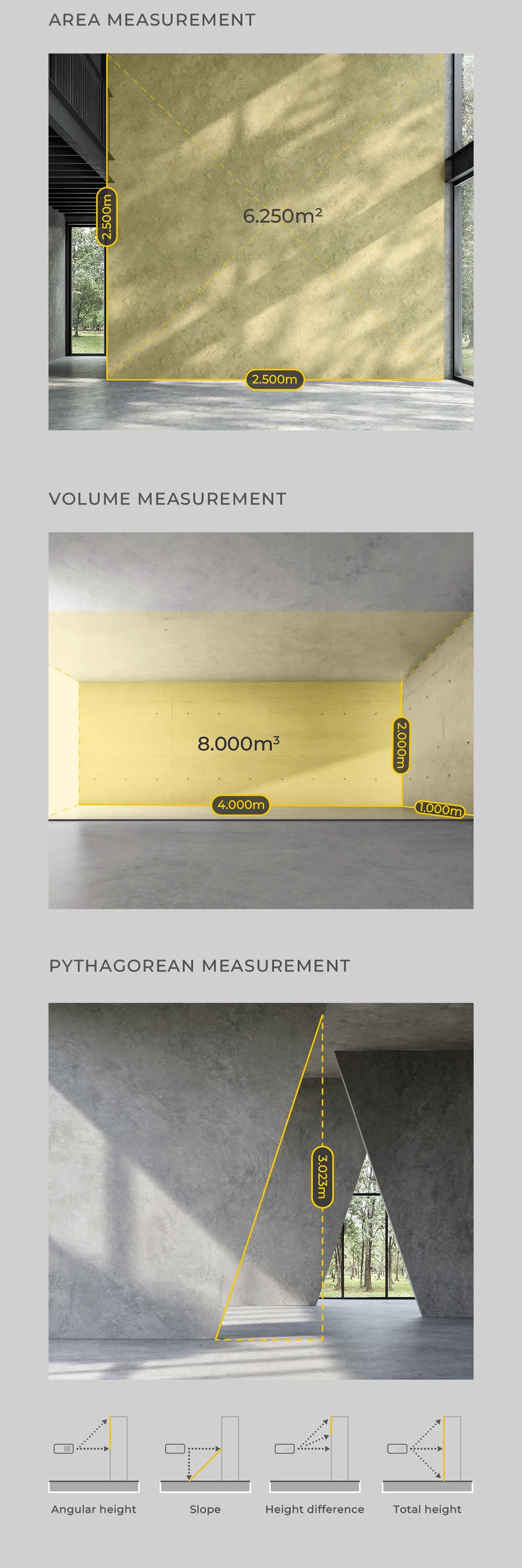 HOTO Laser Measure ECO 7 modes Measuring Distance 100M 2 Inch HD Display Laser Digital Tape Rangefinder