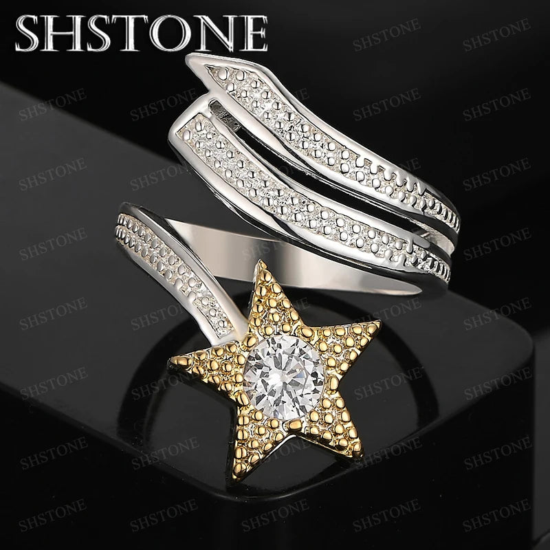 Luxury Zircon 925 Sterling Silver Star Rings For Men Women Fashion Party Wedding Jewelry High Quality Gift Birthday Accessories