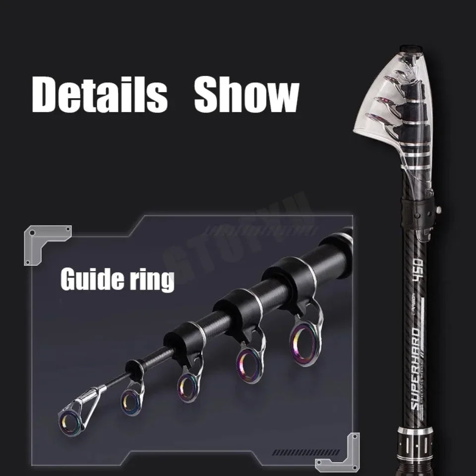 2.1-4.5M Telescopic Fishing Rod Carbon Spinning Fishing Pole Boat Saltwater Freshwater Beach Rock Surfcasting Baitcasting Rod