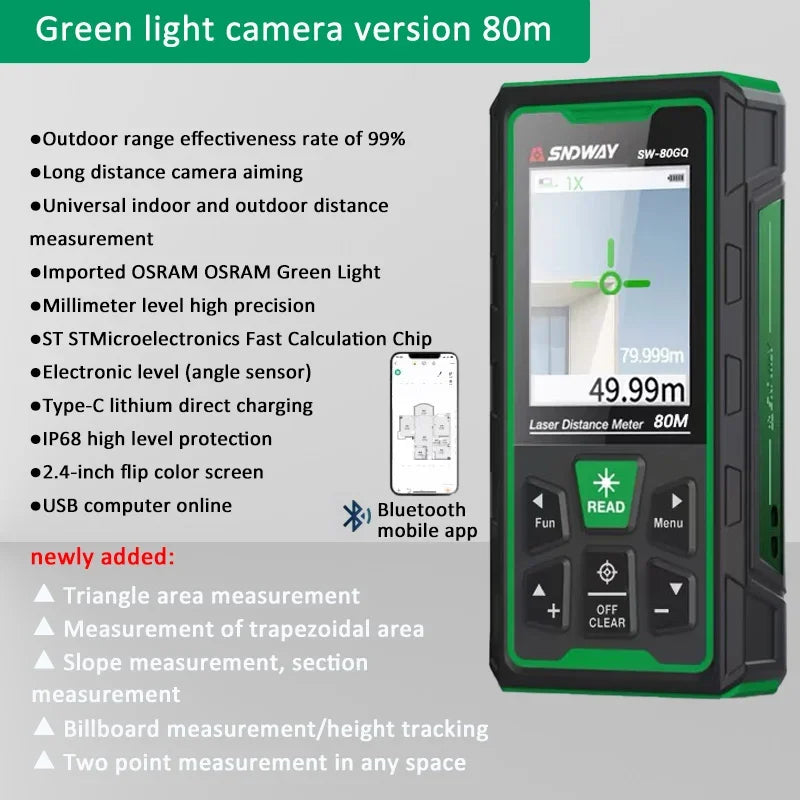 Laser Rangefinder Green Laser Distance Meter 80M/120M/150M Digital Rangefinder Tape Measure Electronic Level Ruler Roulette Tool