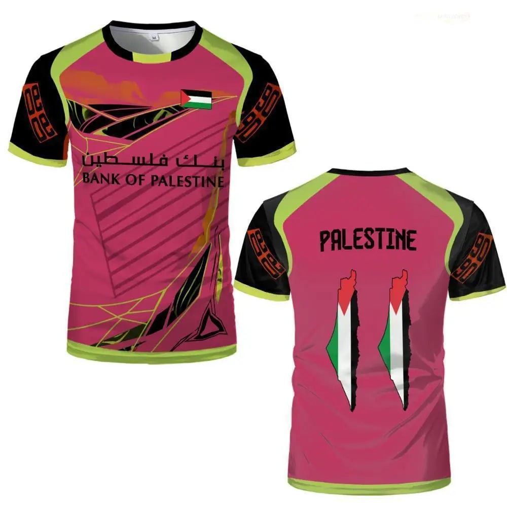 Palestine Flag Print T-shirt Breathable Training Soccer Jerseys For Men And Women Street-style Short-sleeved Crew Neck Tees
