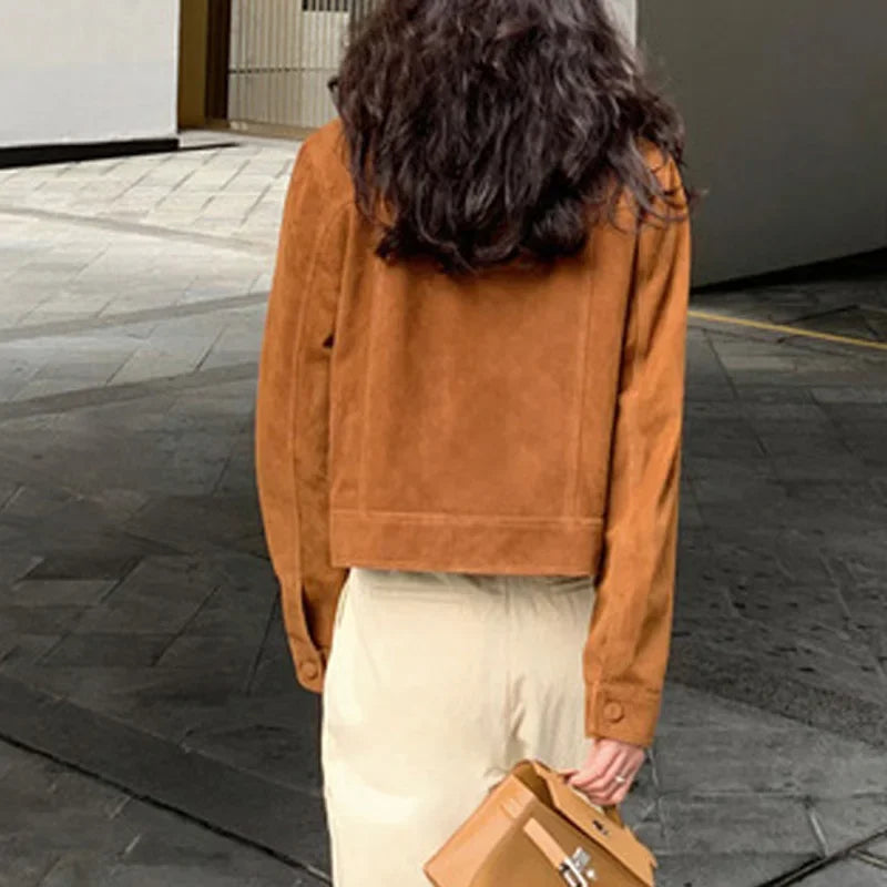 Casual Quality Leather Jacket For Women 2025 Spring Cashmere Suede Leather Coat Female Slimming Versatile Jaqueta Streetwear
