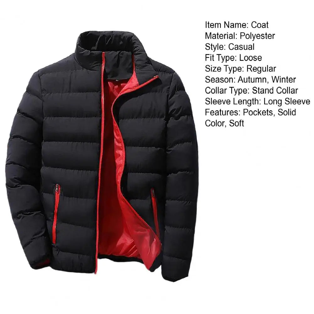 Men Parkas Autumn Winter Thickened Padded Coat Stand Collar Loose Zipper Pockets Jacket Men Overcoat Thick Warm Cotton Coat