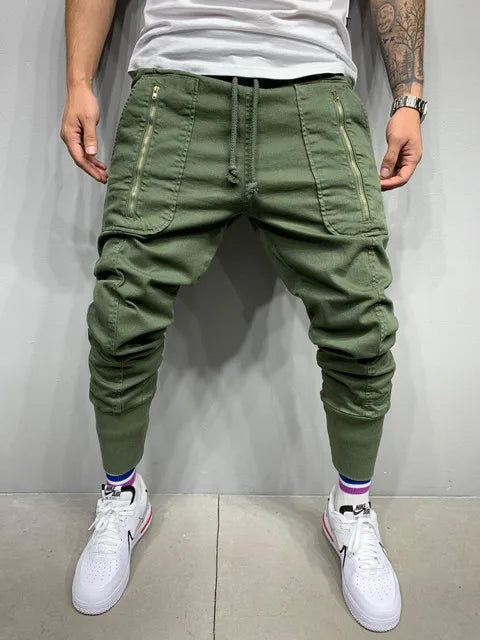 Casual Workwear Pants Men's Zipper Pencil Joggers Sweatpants Street Style Elastic Waist Summer Polyester Fiber