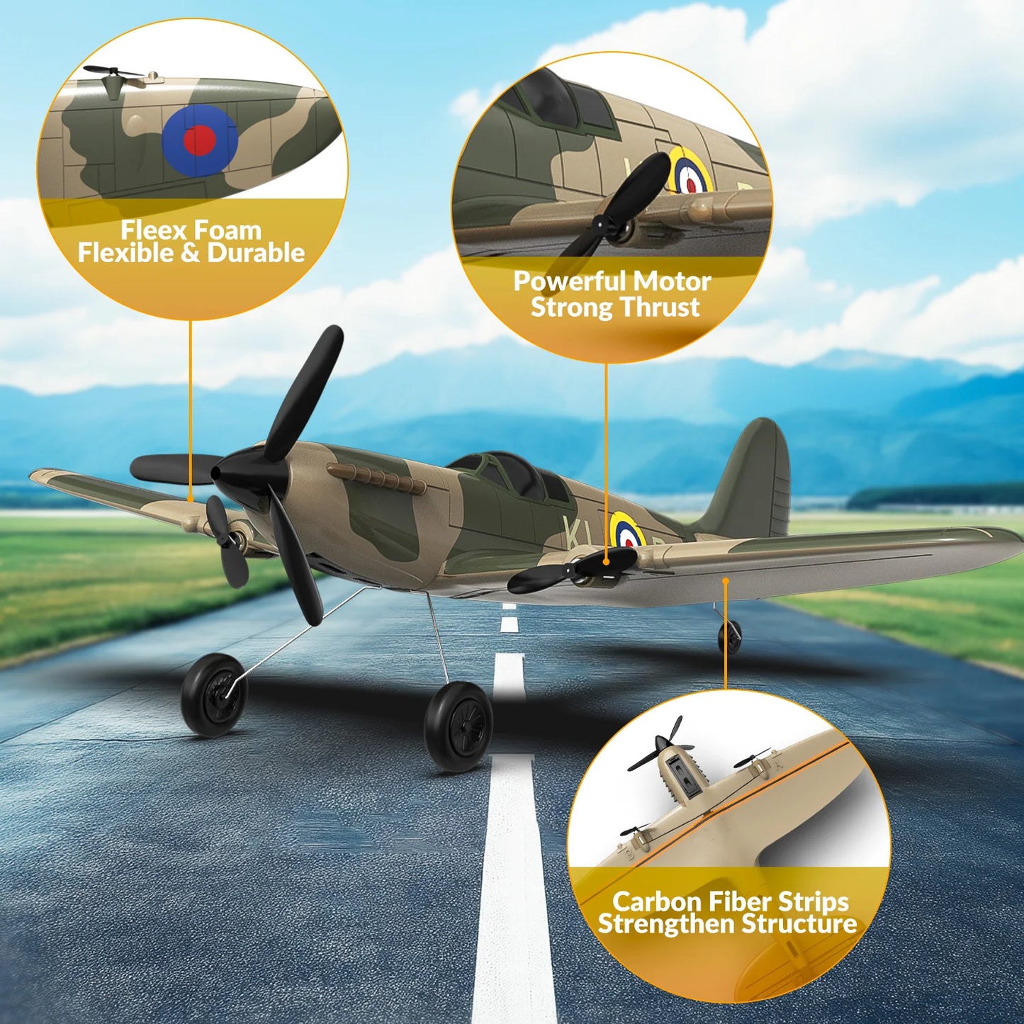 Volantexrc 3CH Spitfire RC Plane 2.4G Gyro Stabilizer 400MM 400MM Fixed Wing EPP Foam Airplane RTF Fighter for Boys Children ﻿
