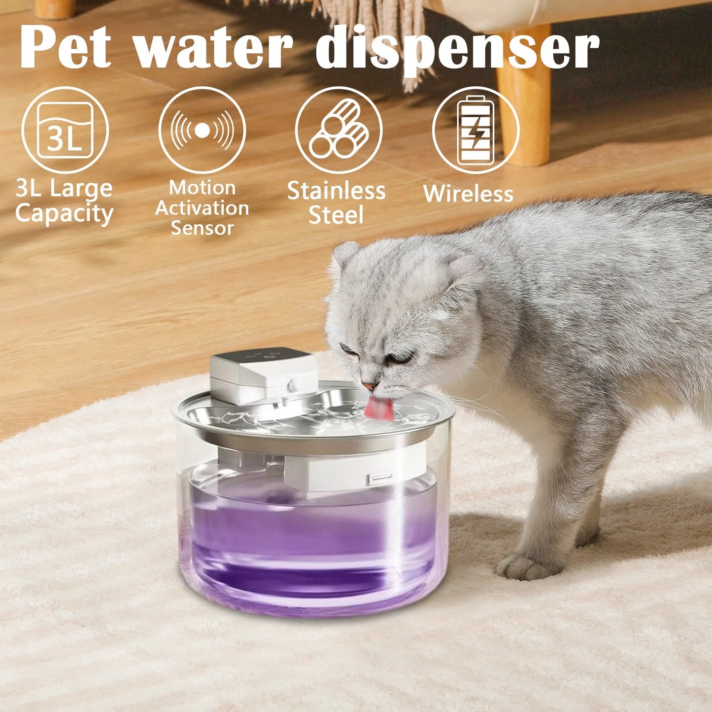 Pet Drinking Stainless Steel Pet Sensor Drinking Feeder Wireless Automatic Circulation Water Dispenser Indoor Water Dispenser
