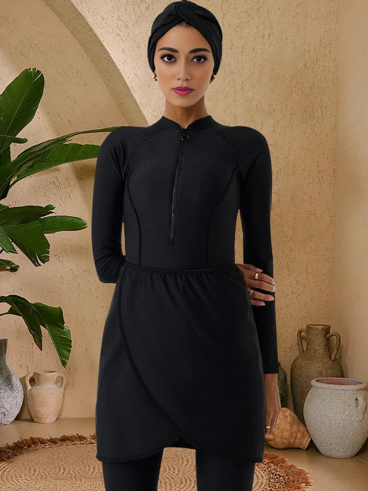 Burkini Long Sleeves Sport Swimsuit Skinny Fit Bathing Suit Women Modest Muslim Swimwear Hijab,Top, Pant, Quick Drying, UPF50+