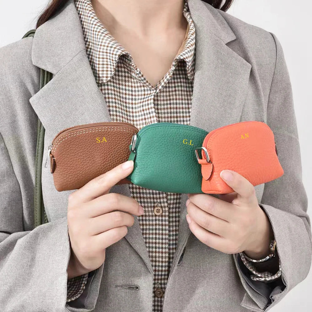 Genuine Leather Woman Coin Purse Luxury Fashion Custom Letter Pouch Mini Key Wallet Luxury Design Earphone Storage Cosmetic Bag