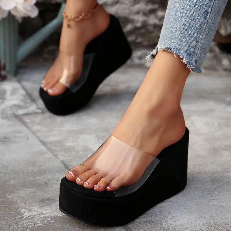 2025 Fashion Elegant Heels Casual Slippers for Women New Summer Comfortable Round Toe Thick Sole Banquet High Heels for Women