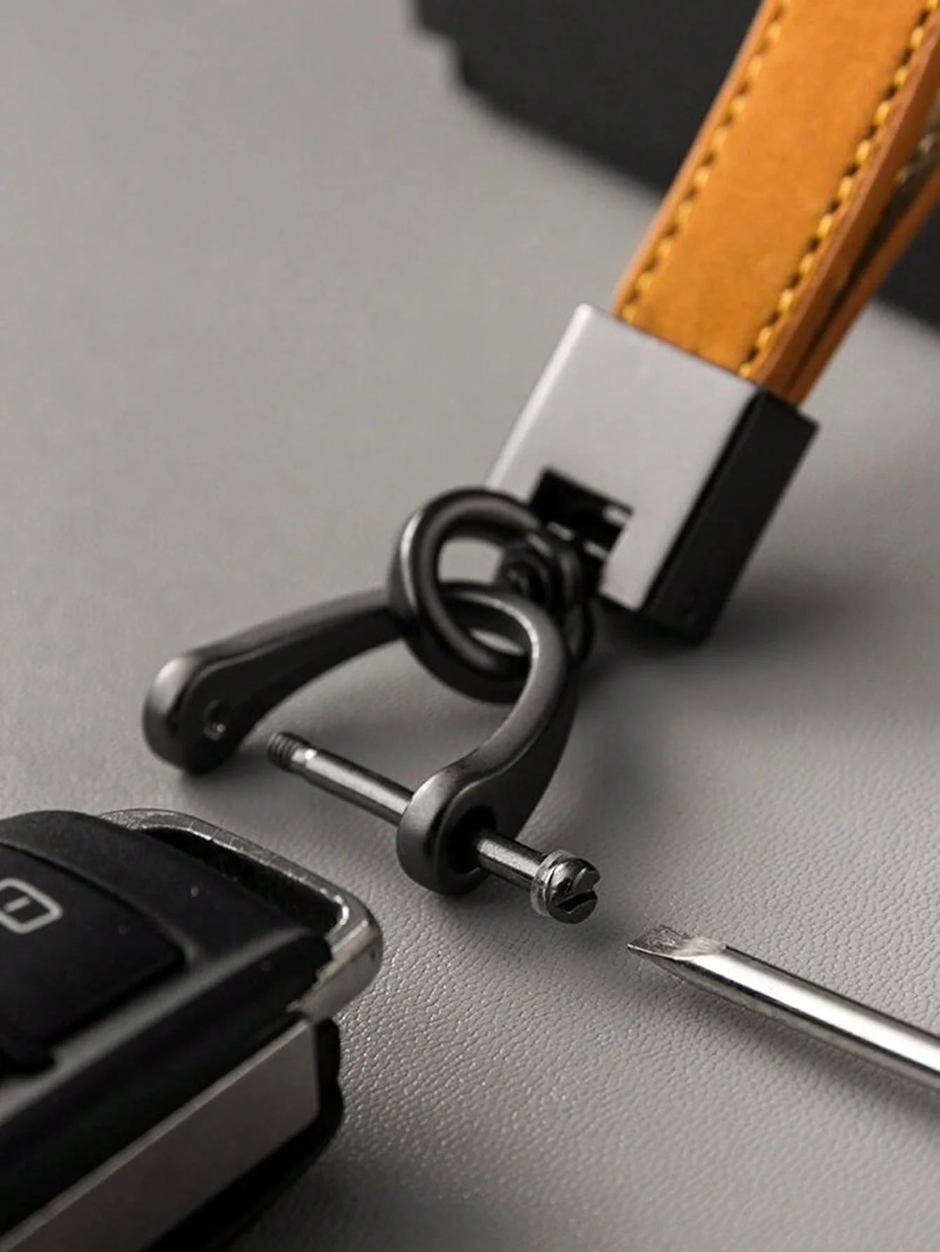 Genuine Leather Keychain (Men & Women), Suede Finish, Minimalist Design, Premium Top-Grain Cowhide, Durable Metal Ring, Gift for