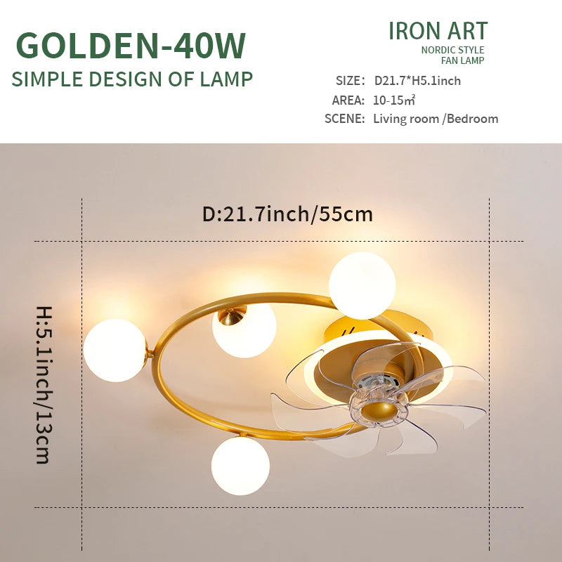 Nordic invisible ceiling fan light fan ceiling minimalist light fan ceiling for Bedroom Dning Room Living Room gold ceiling fans