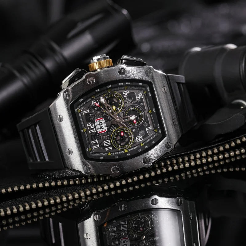 Fully automatic mechanical watch men's large dial men's trendy and fashionable wine barrel shaped mechanical watch sports men's