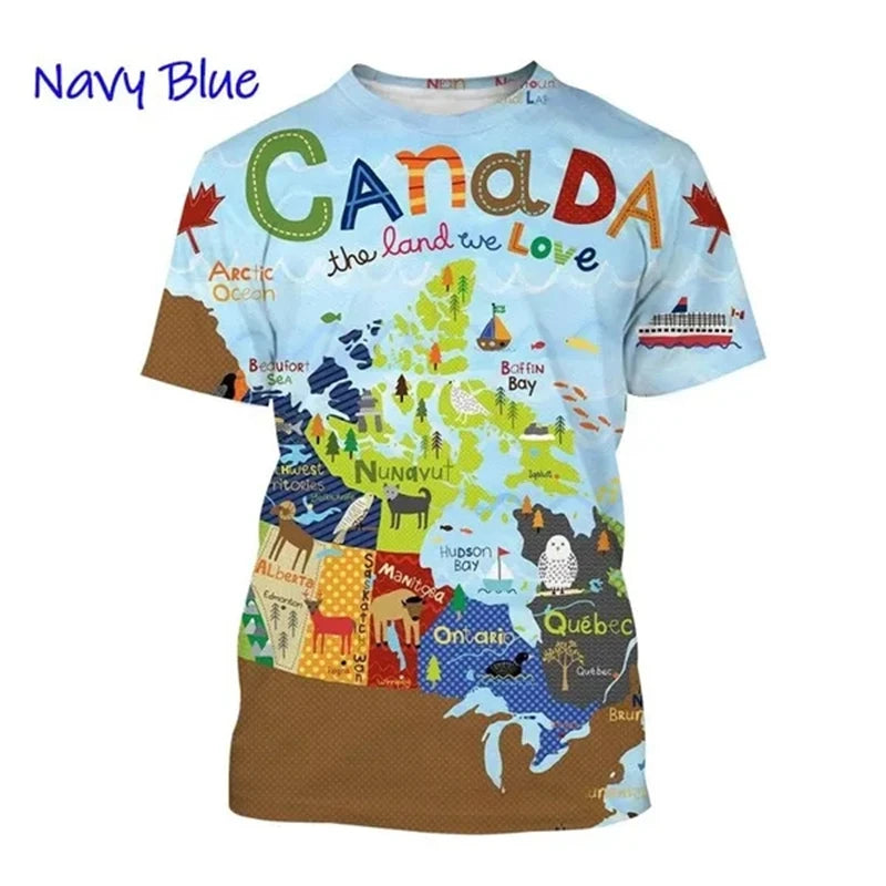I Love Canada Flag Graphic T Shirt For Men Clothing Canadian Emblem Tee Shirts Unisex Women 3D Happy Canada Day Printing T-shirt