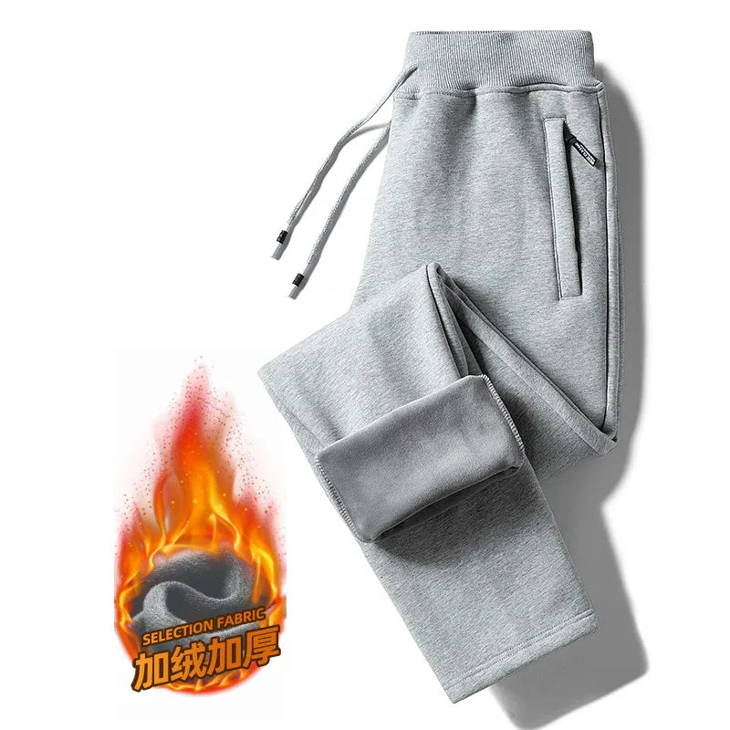 Men's Winter Thickened Fleece Lined Casual Pants Loose Fit Sporty Youthful Style mid Waist Long Trousers with Cuffed Ankle