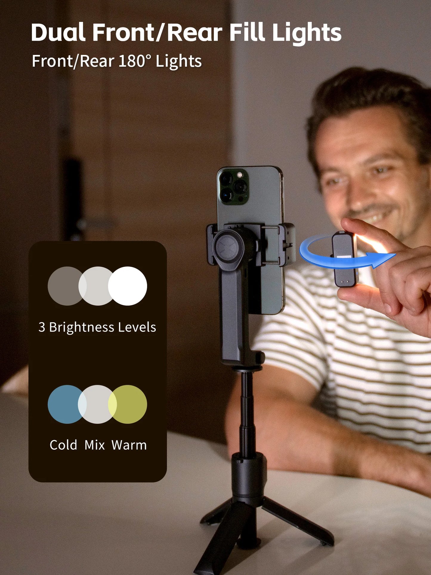 Gimbal Stabilizer Fill Light Selfie Stick Foldable Wireless Tripod with Bluetooth Shutter Monopod for IOS Android Live Streaming