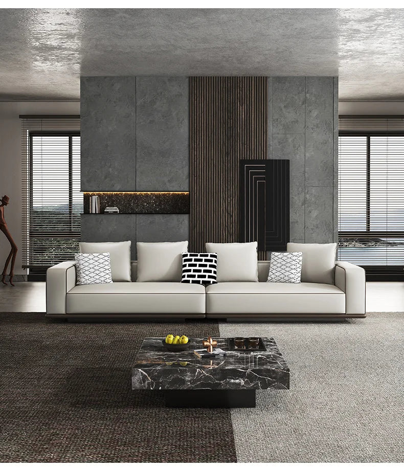 Modern Simple Leather Sofa Living Room Modern Large Flat Floor Large Household Type First Layer Cowhide Inline Tofu Block Sofa