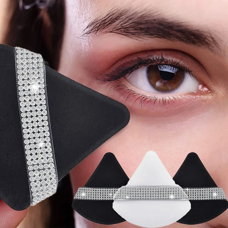 Diamond Triangle Velvet Setting Puff Ribbon Detail Powder Sponge Smooth Finishing Soft Puff for Loose Pressed Powder Application
