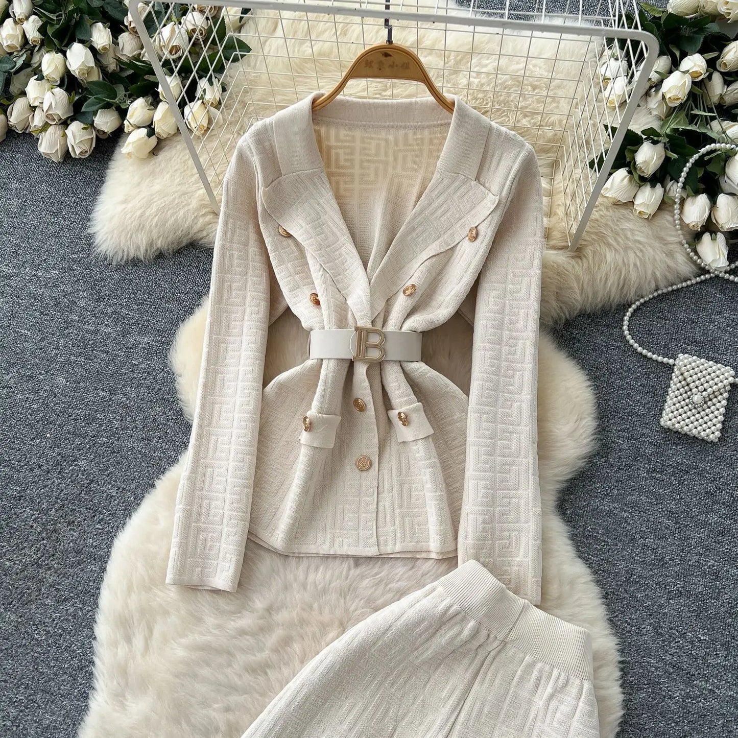 Pant Set Women Two Piece Sets Turn Down Collar Full Sleeve Tops Wide Leg Long Pants High Elastic Waist Y2k Streetwear Elegant