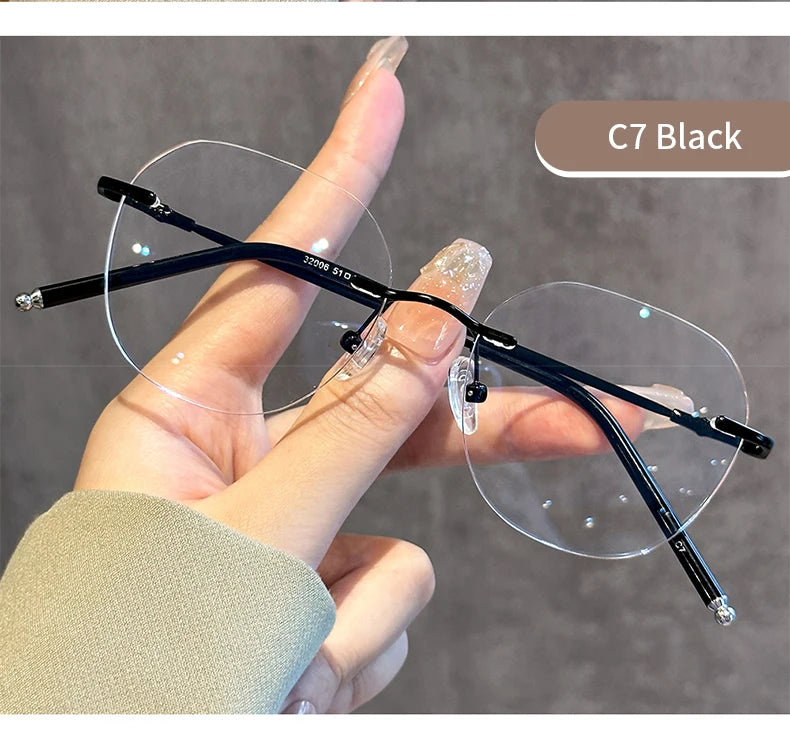 Xbora Fashion Women's Frameless Eyeglasses Frames Ultralight Polygon Men's Eyeglasses Frames Optical Prescription Glasses 32006