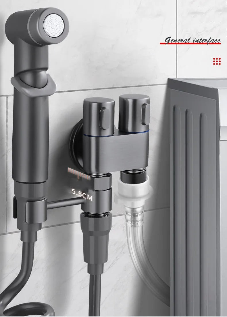 Toilet Cleaning Bidet Toilet Sprayer Set Water Portable Handheld Bidet Sprayer Shower Double Outlet Angle Valve Accessories