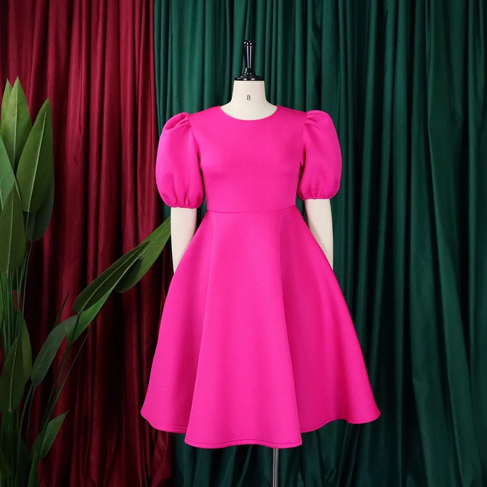 Elegant Dresses for Woman 2024 O Neck Short Sleeve High Waisted Pleated Mid Calf Luxury Female Birthday Party Dinner Vestidos