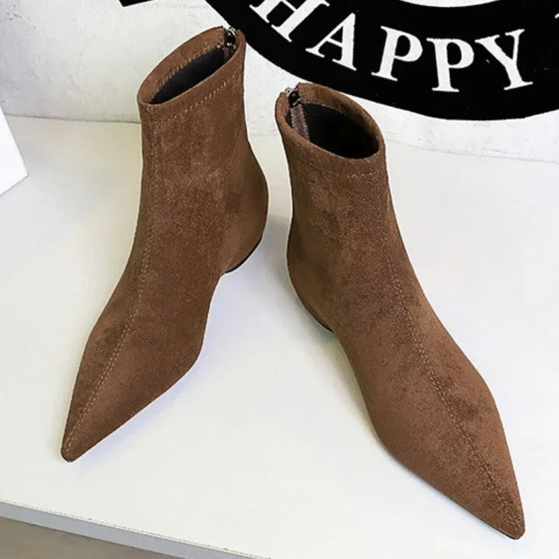 Women Red Pointed Toe Suede Ankle Boots Elegant Woman Inner Heel Short Boots 2024 Autumn Chic Office Female Keep Warm Short Boot