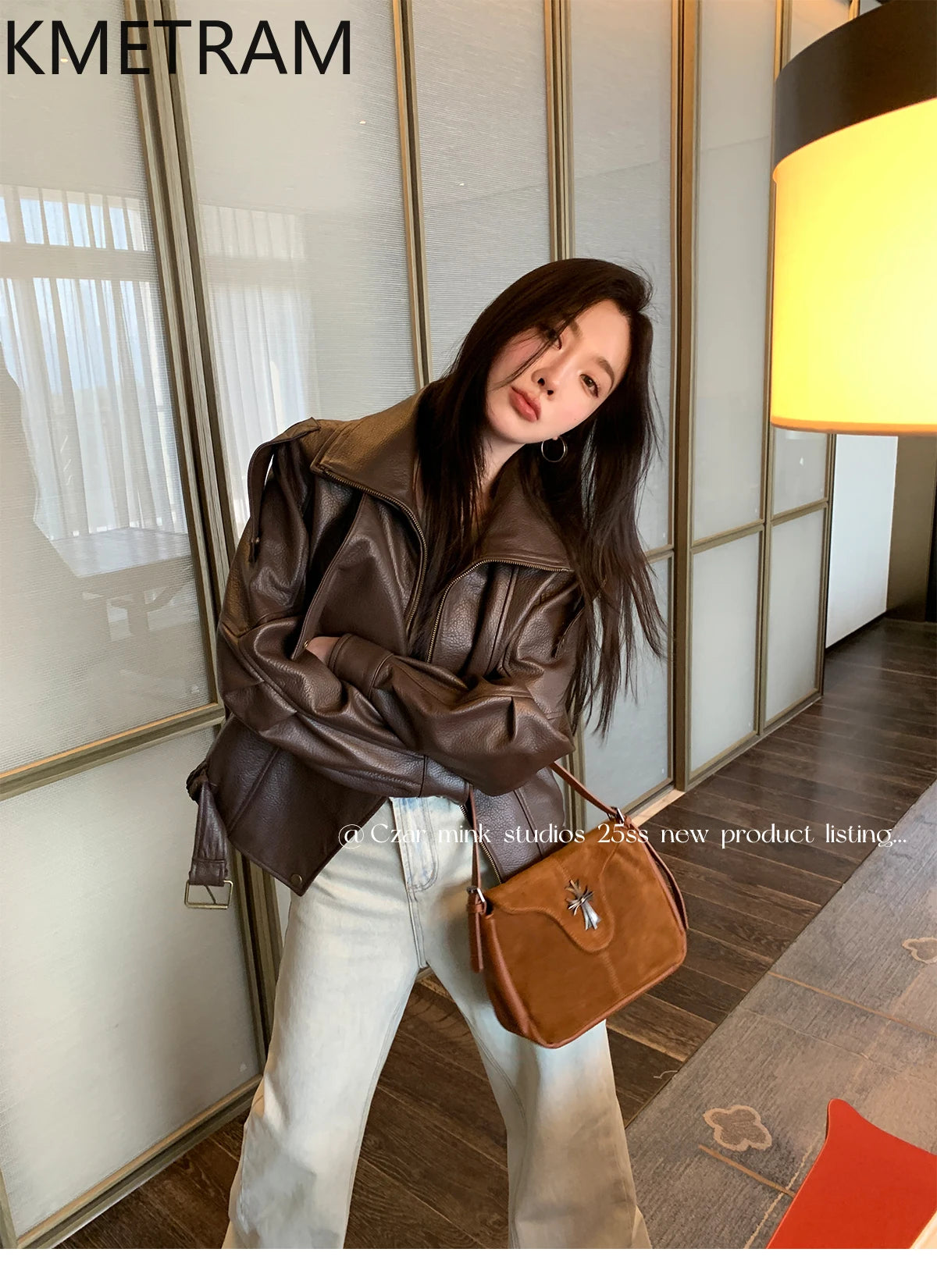 100% Real Sheepskin Jacket Woman Brown Biker Genuine Leather Jackets High Quality Outerwears Fall Clothes 2025 Women дубленка