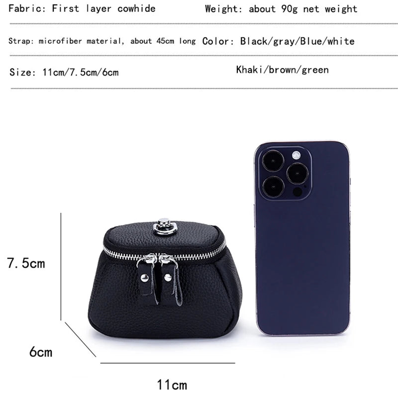 Ladies Genuine Leather Cosmetic Bag Fashion Cosmetic Case Makeup Bag Women Clutch Mini Toiletry Bag Cosmetic Pouch with Lanyard