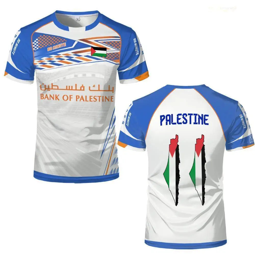 Palestine Flag Print T-shirt Breathable Training Soccer Jerseys For Men And Women Street-style Short-sleeved Crew Neck Tees