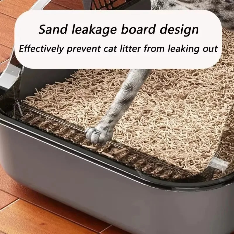 Cat Litter Box Cats Toilet Semi-enclosed High Side Splashproof Pet Bedpans with Litter Scoop Kitty Sandbox Cleaning Cat Supplies