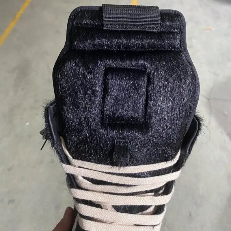 Ro Luxury Men Ankle Boot Black Horsehair Boots Women Sneaker Horse Hair High Top Shoe  Casual Shoes Zipper Sneakers